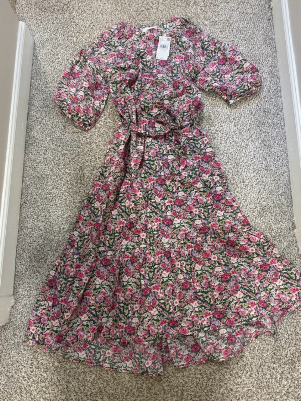 Mango Pink Floral Maxi Dress with Tie Waist